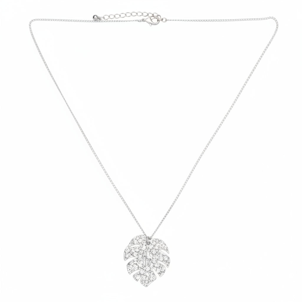 Hammered Leaf Pendant On Chain - Silver Plate