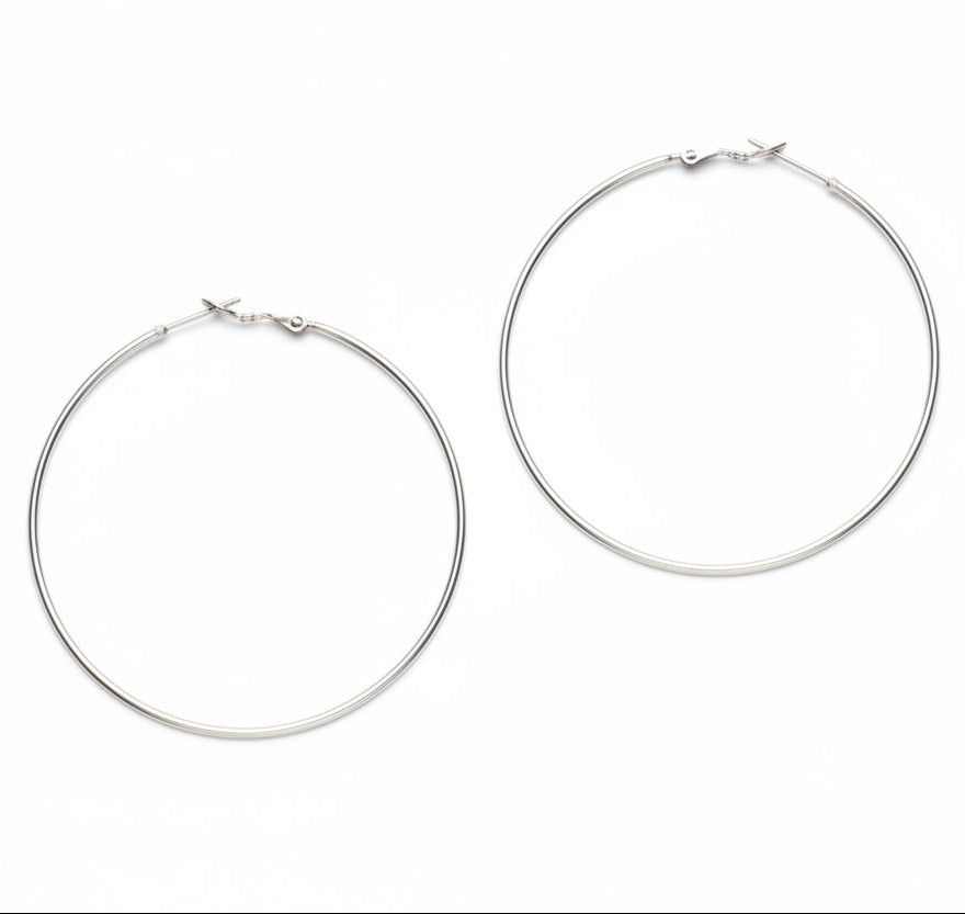Large Hoop Earrings - Silver Plate