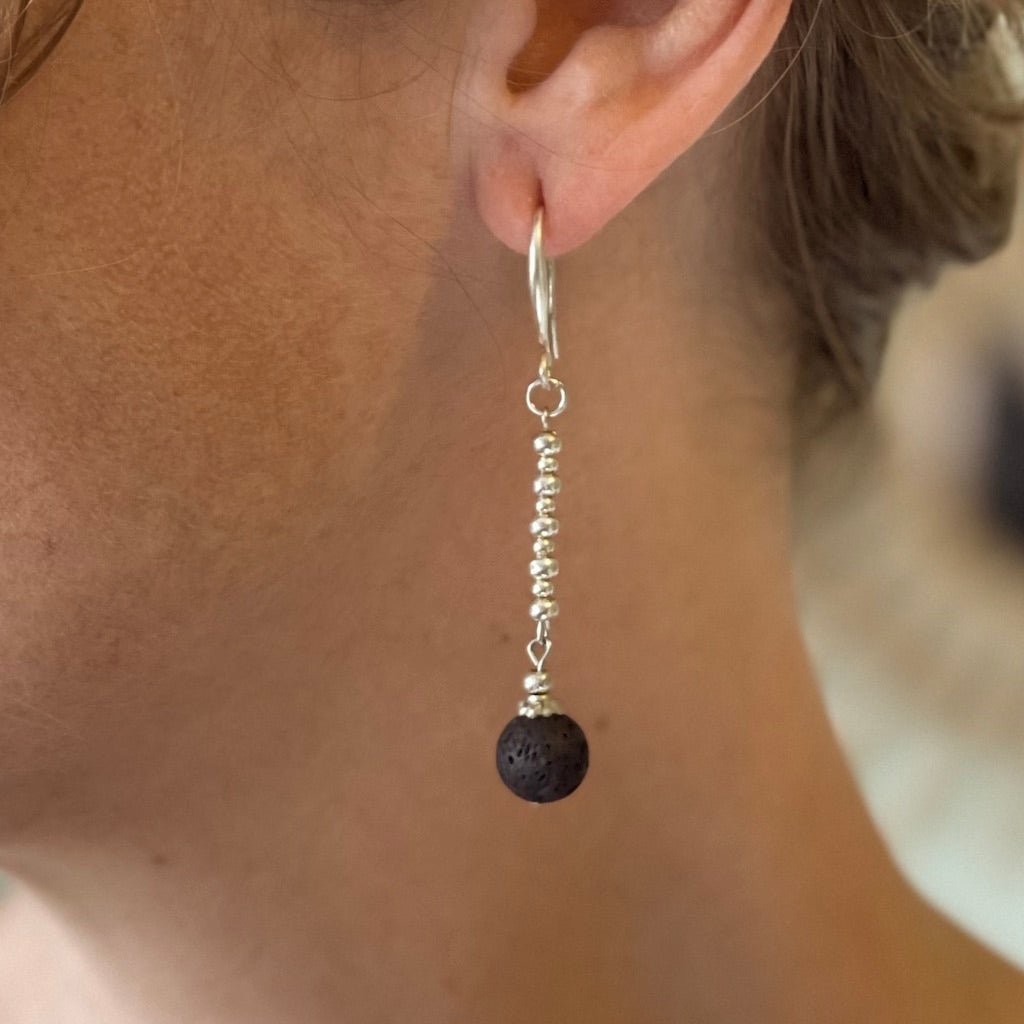 Lava Stone Earrings in Silver Plate
