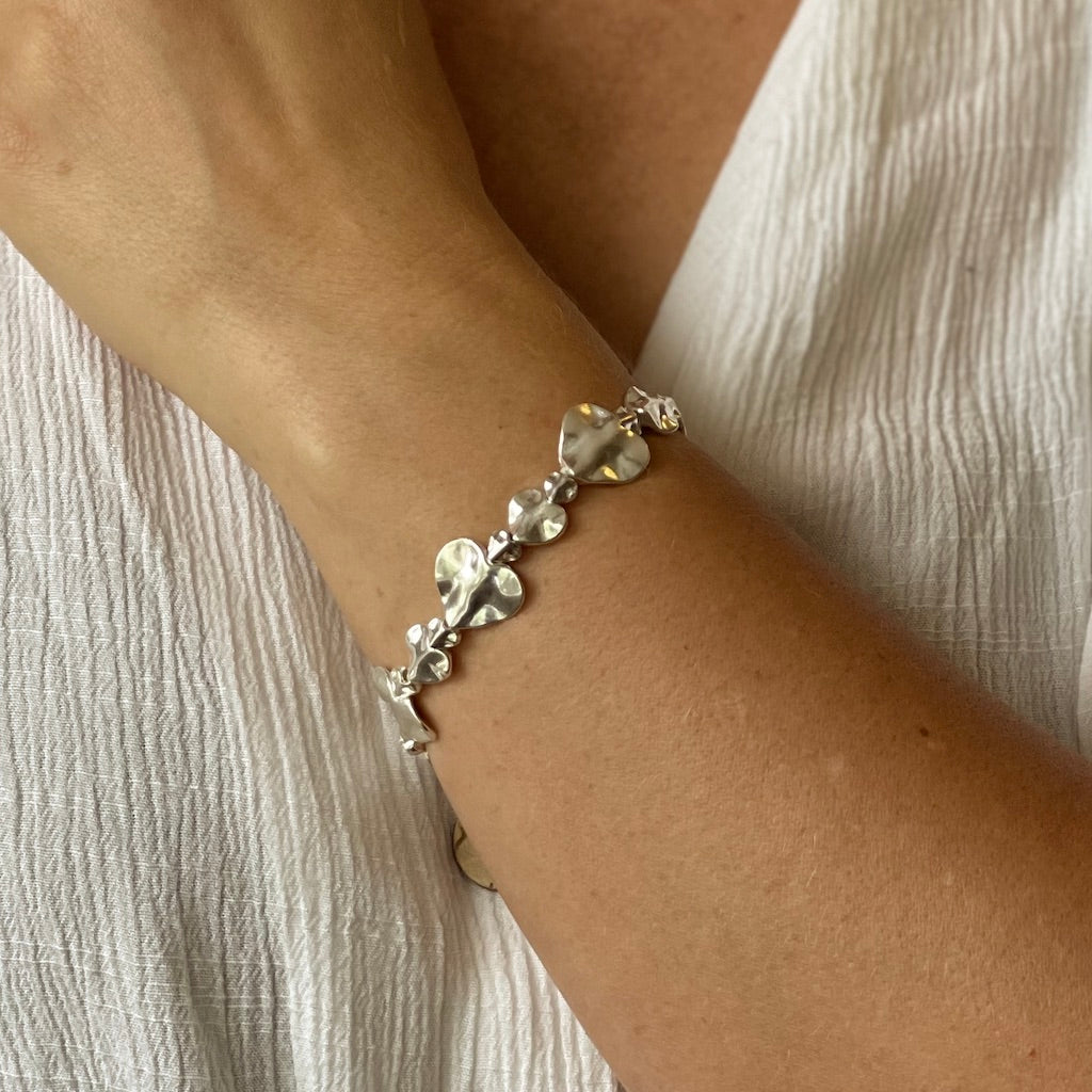 Beaten Heart Bracelet in Silver Plate