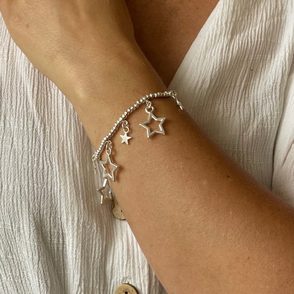 Silver Plate Elasticated Star Charm Bracelet