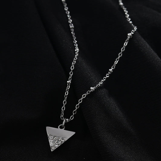 URIKA Beaded Chain Necklace with Zirconia Pavé Triangle Pendant in Silver