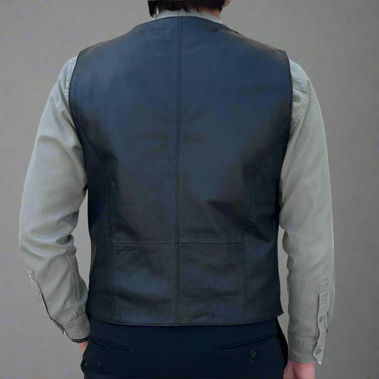 Men's Sheep Leather Vest. Snap Closure & Front Pockets