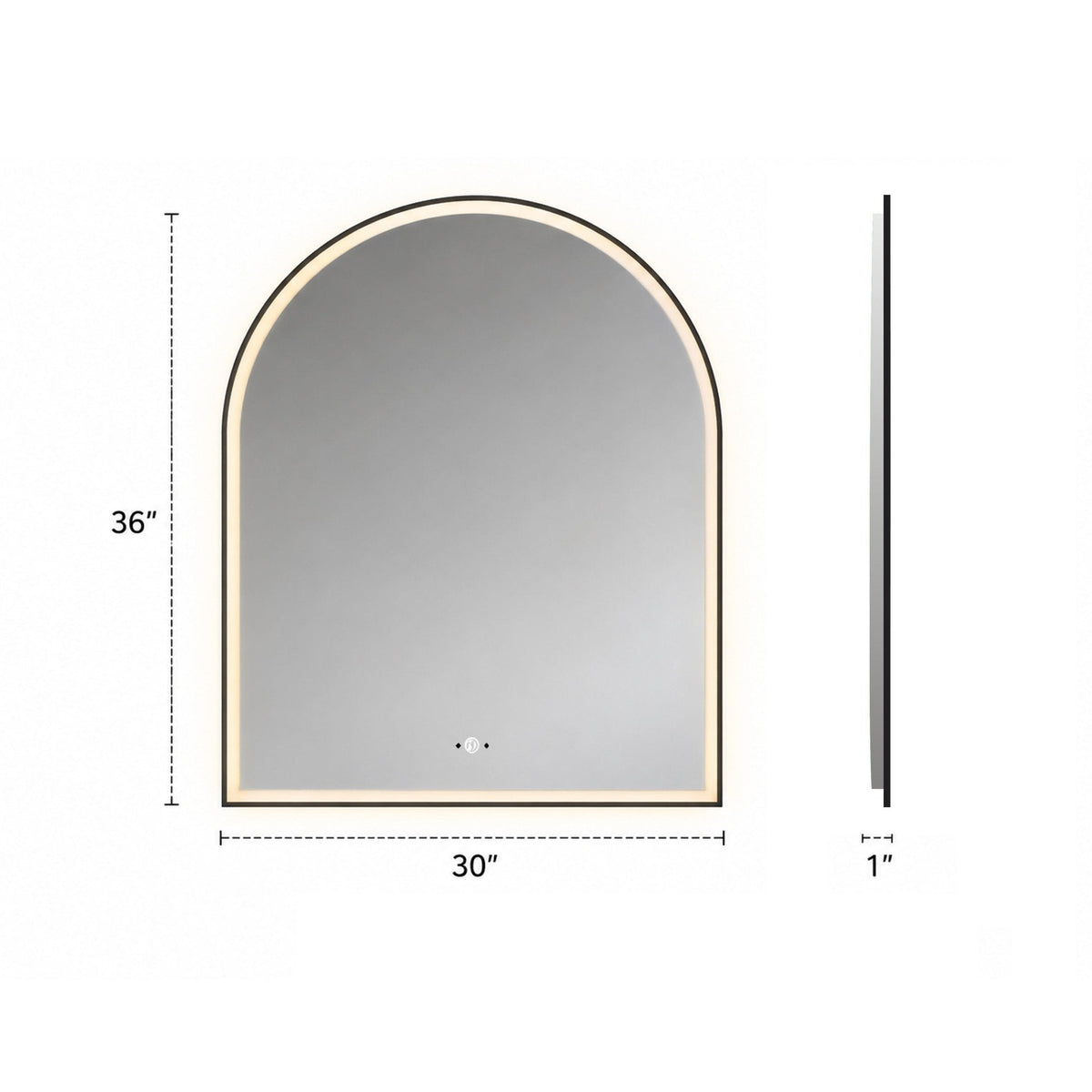 30" x 36" Arched LED Bathroom Mirror with Black Metal Frame