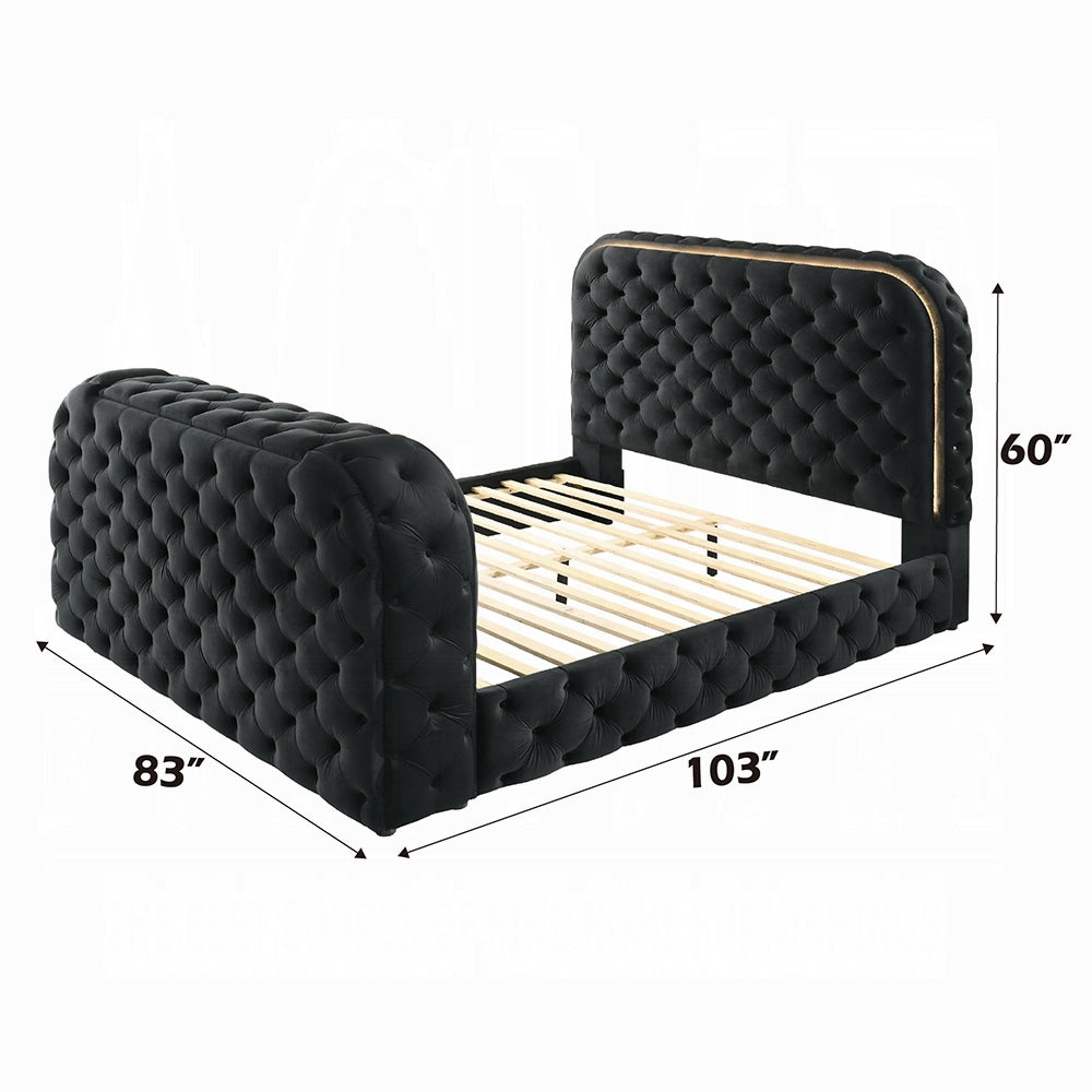 Tagus Smart Platform Bed with LED/ Fireplace/ TV Stand - Black