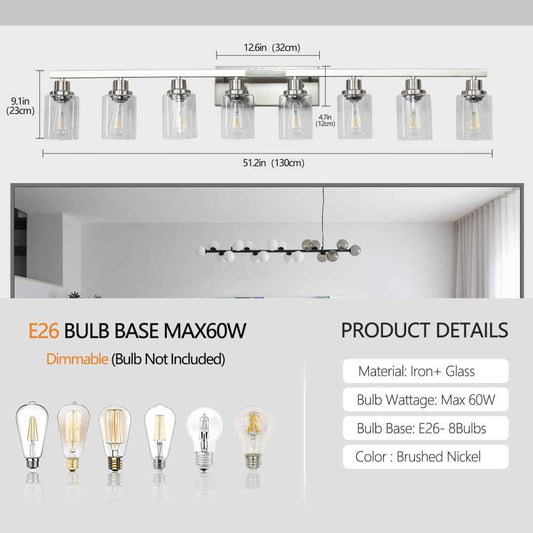 51-Inch 8-Light Brushed Nickel Vanity Light (United States Delivery Only)
