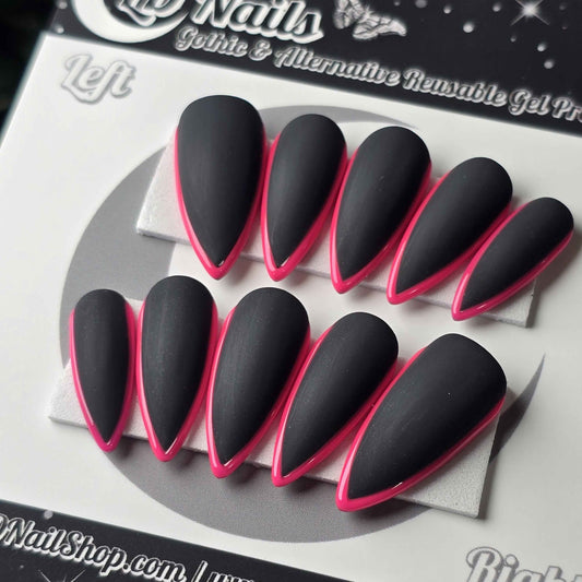 Black and Pink Skinny French - Embossed Tips