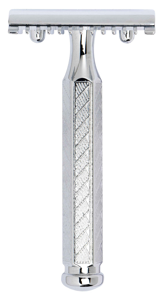 Merkur 41C 3-Piece DE Safety Razor, Open Comb, Classic 1906 Etched Handle, Chrome