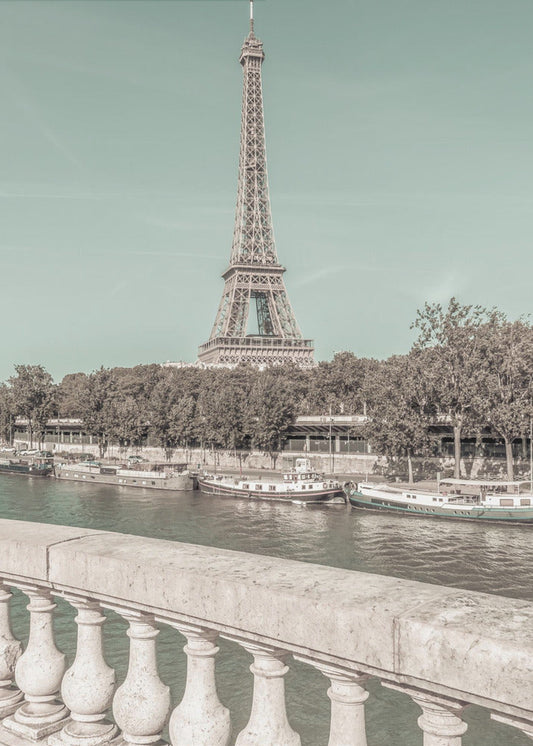 Wandbild PARIS Eiffelturm & Seine | urbaner Vintage-Stil