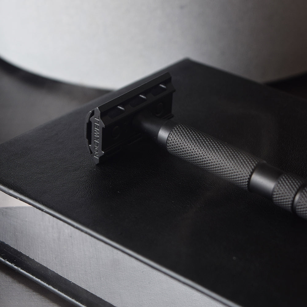 Rockwell 6S Stainless Steel Adjustable DE Safety Razor - Matte Black PVD (6 Settings)