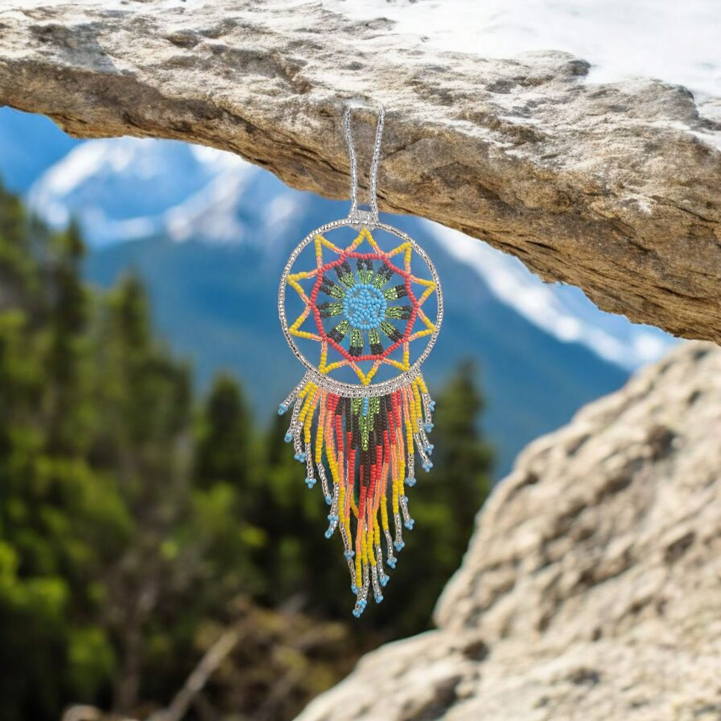 Silver and yellow red,Celestial Beaded Handmade Dreamcatcher