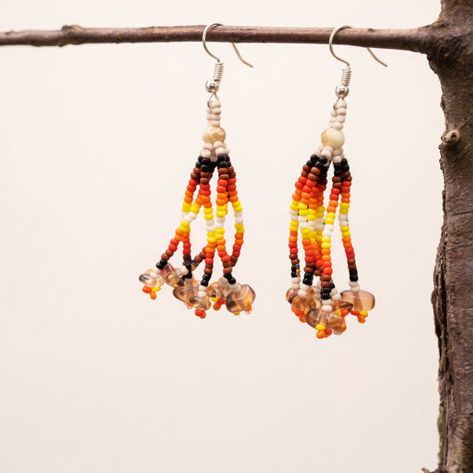 Beige Six-Strand Beaded Cascade Earrings