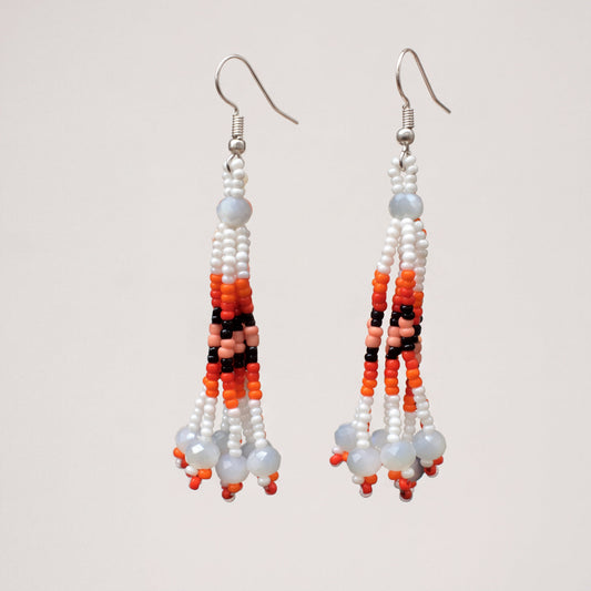 White Six-Strand Beaded Cascade Earrings