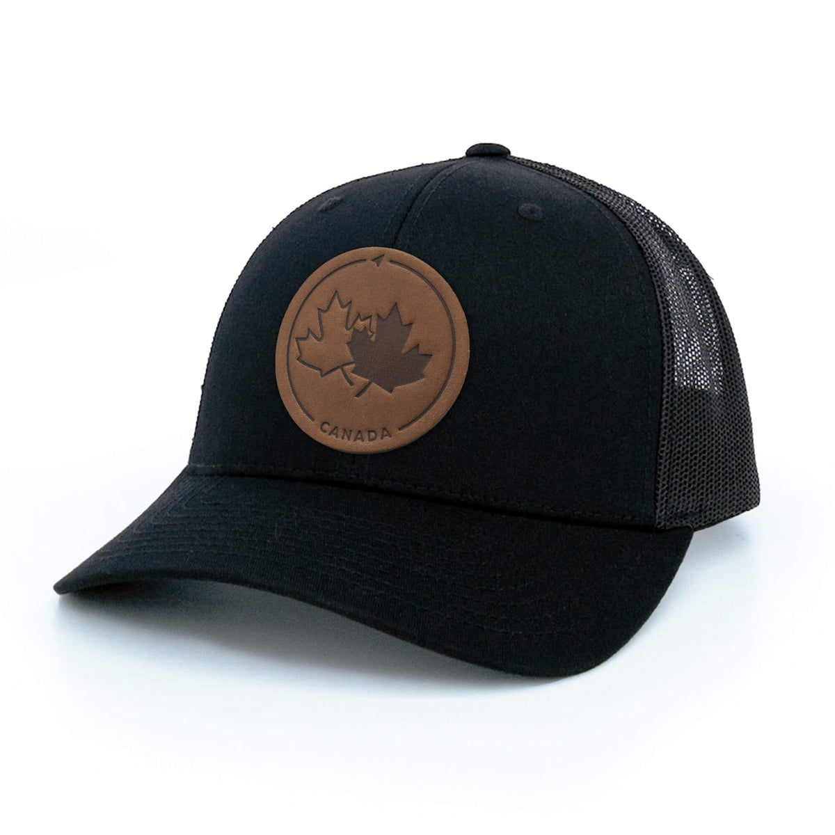 Canada Strong and Free Leather Patch Trucker Hat