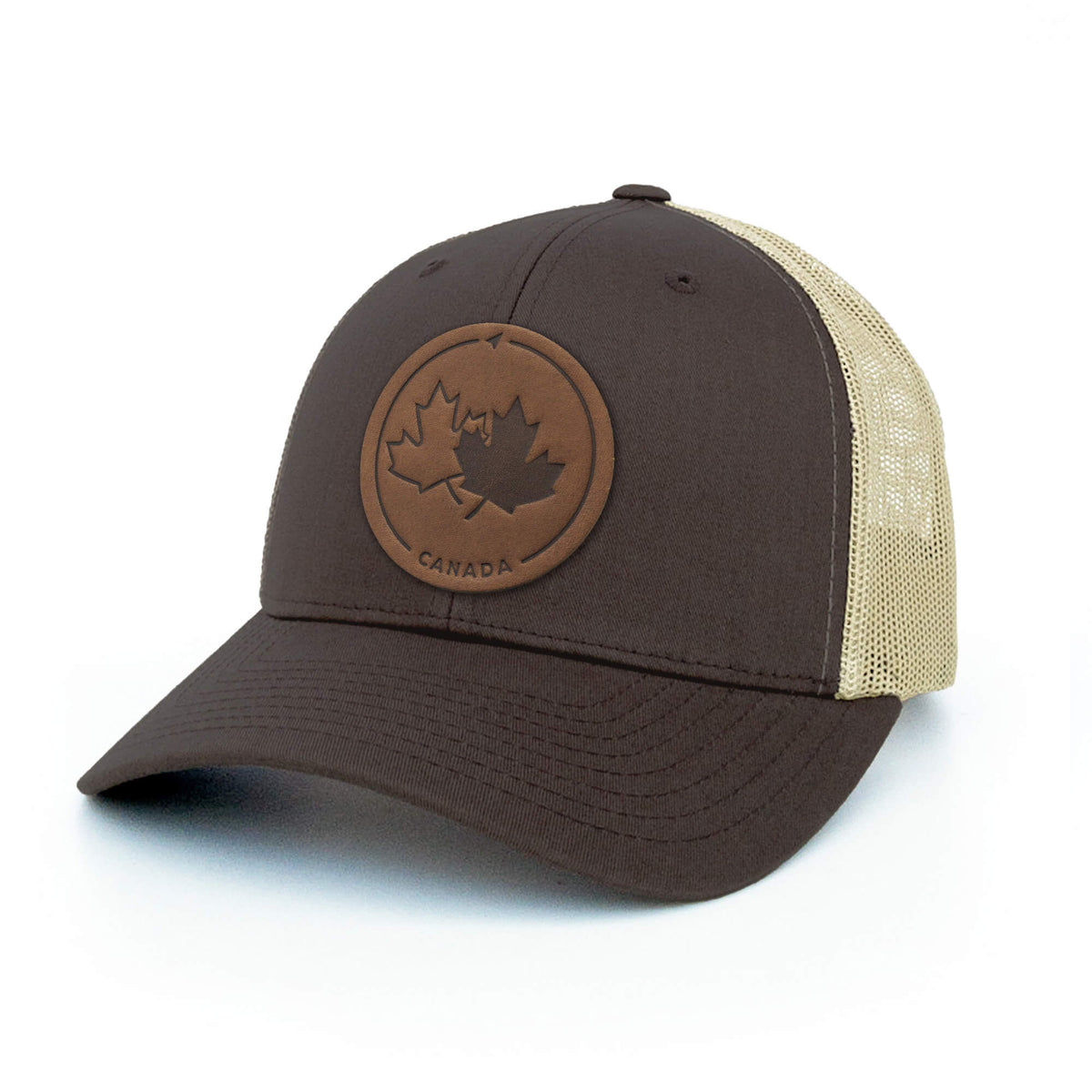 Canada Strong and Free Leather Patch Trucker Hat