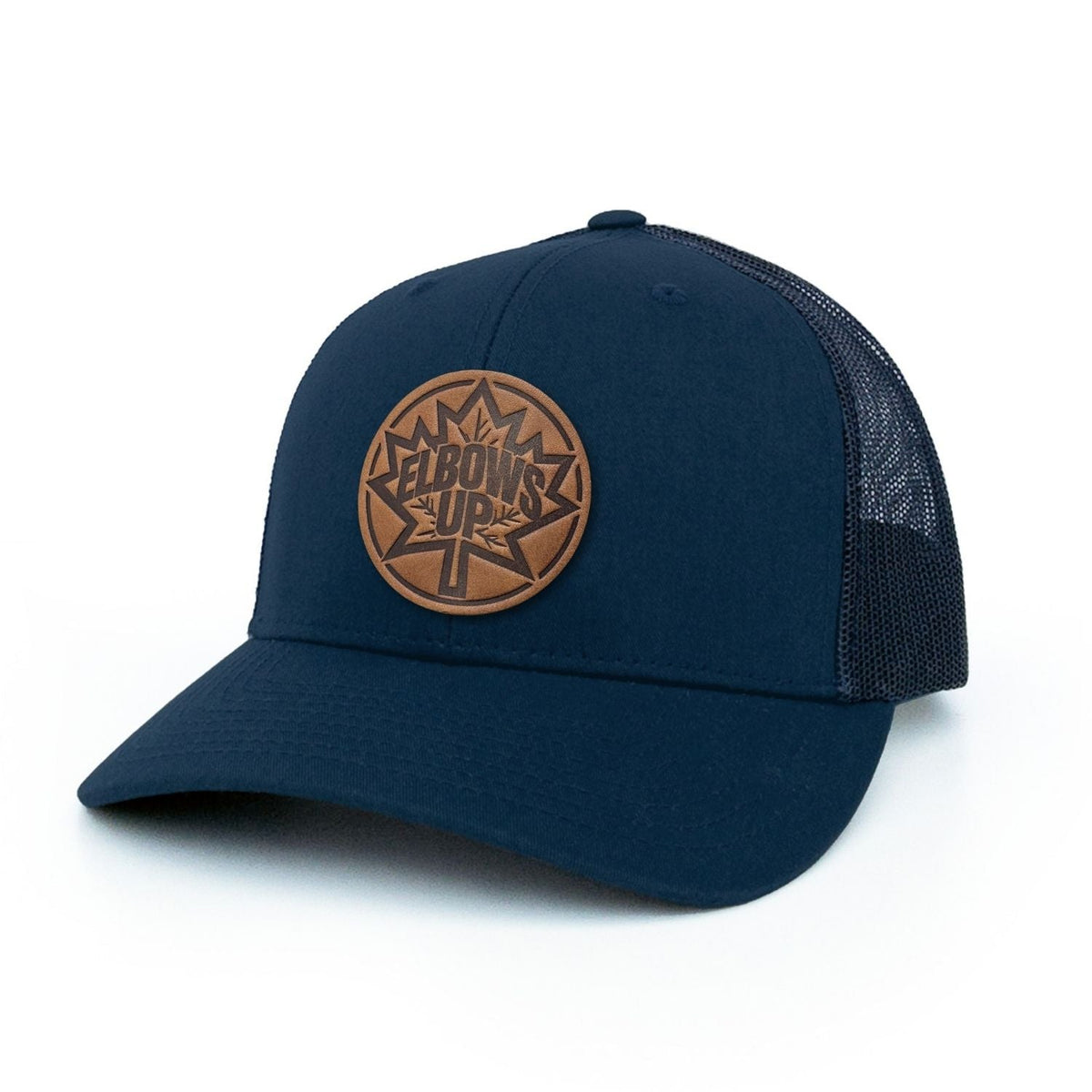 Elbows Up Canada Leather Patch Trucker Hat