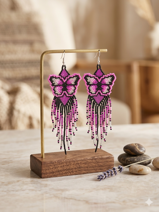 Pink / purple bead Dancing Wing Earrings