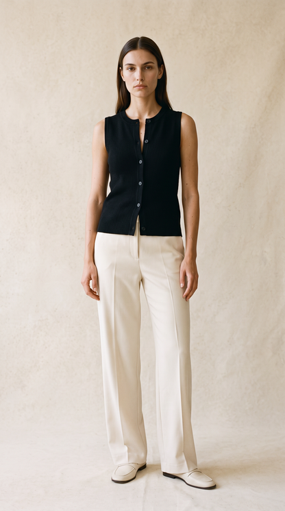 Bezla - Button Front Sleeveless Knit Vest Top In Black