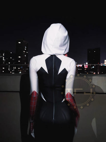 Super Hero Spider Gwen Cosplay Full Bodysuit Halloween Costume Zentai