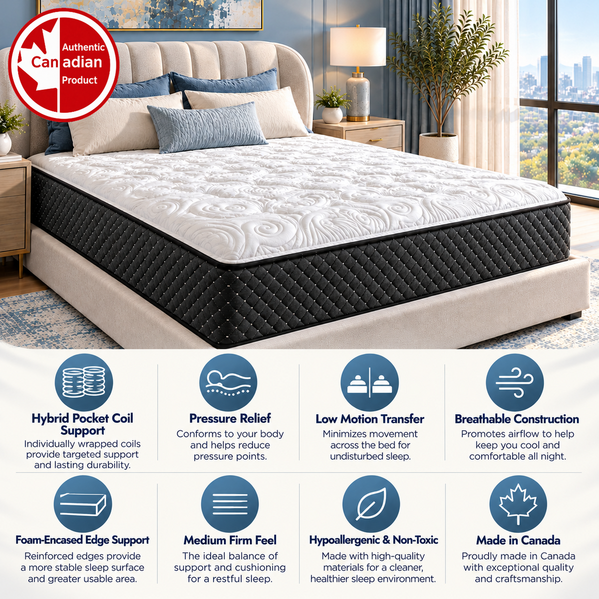 UltraFlex® IMPERIAL Orthopedic Pocket Coil Mattress with Multi-Posture Support and Quilted Foam Comfort — Made in Canada