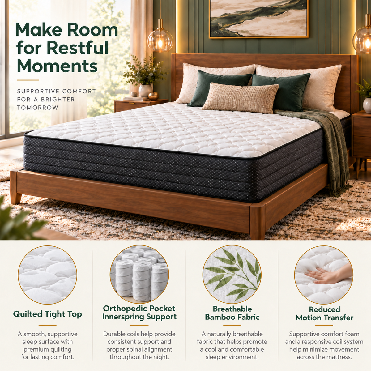UltraFlex® PRESTIGE Medium-Firm Orthopedic Hybrid Mattress with HDCoil Support and Foam-Encased Stability — Made in Canada