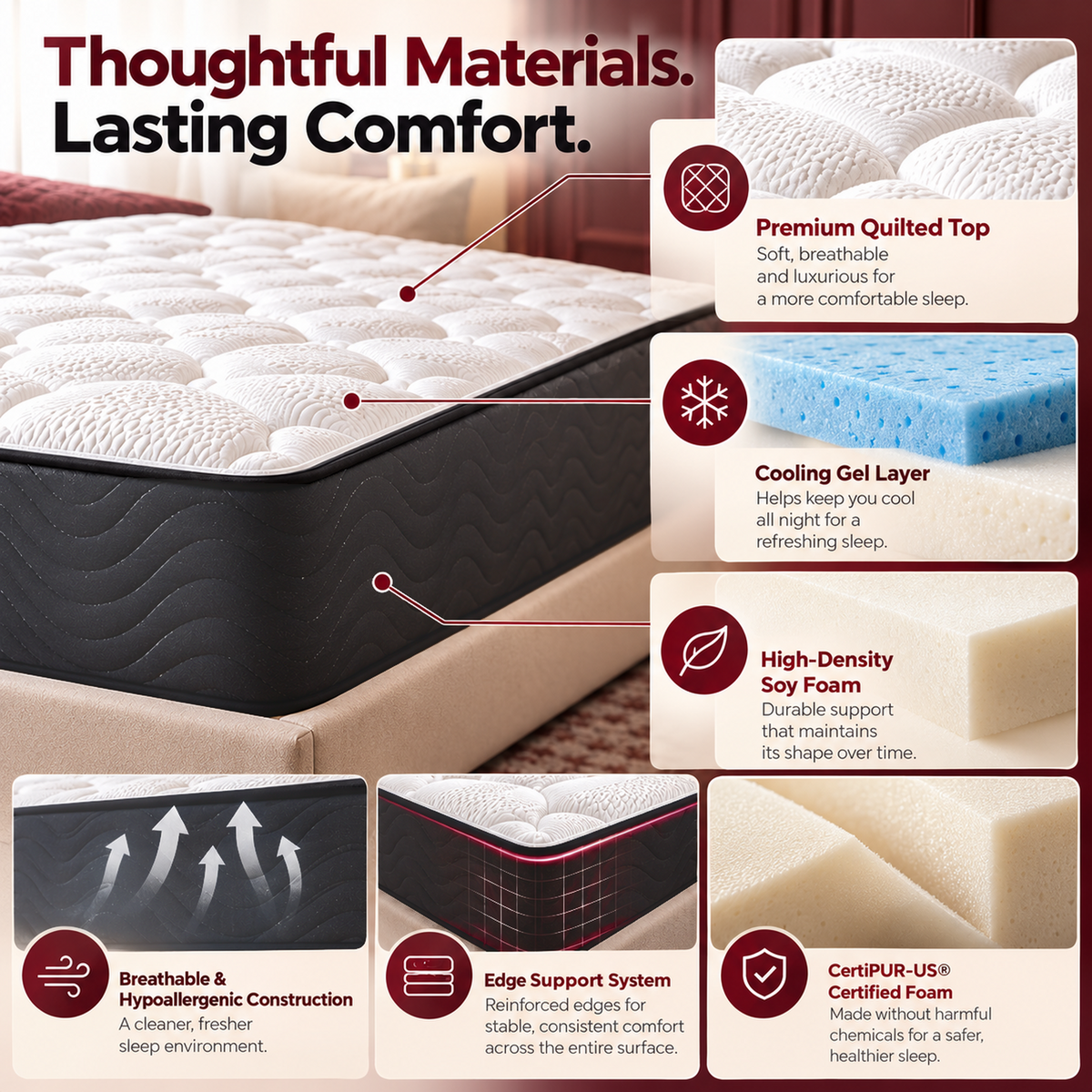 UltraFlex® INSPIRE PLUS Orthopedic Gel Memory Foam Mattress with Soy-Based Support and Quilted Comfort — Made in Canada