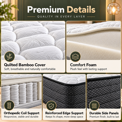 UltraFlex® PRESTIGE Medium-Firm Orthopedic Hybrid Mattress with HDCoil Support and Foam-Encased Stability — Made in Canada