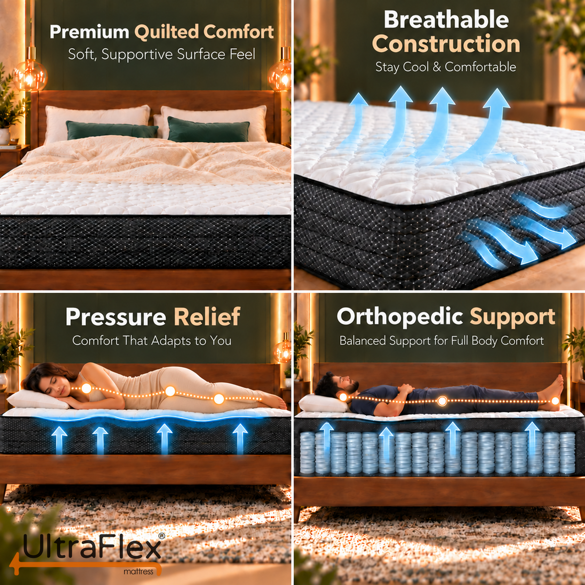 UltraFlex® PRESTIGE Medium-Firm Orthopedic Hybrid Mattress with HDCoil Support and Foam-Encased Stability — Made in Canada