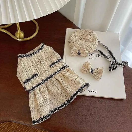 French Vanilla Soft Dog Skirt Set | Outfit with Hat and Bow