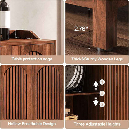 57" Farmhouse Sideboard Buffet Cabinet – Wood Storage Cabinet with Arched Grille Doors