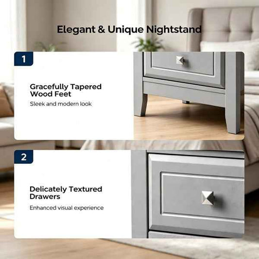 Modern 3-Drawer Grey Nightstand (United States Delivery Only)