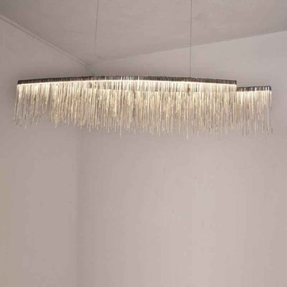 Personalized Minimalist Chandelier – Modern Silver Aluminum Pendant Light with Tassel Design for Dining & Living Room