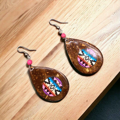 OLDTRIBES™ Wood Painted PInk and Purple Round Earrings