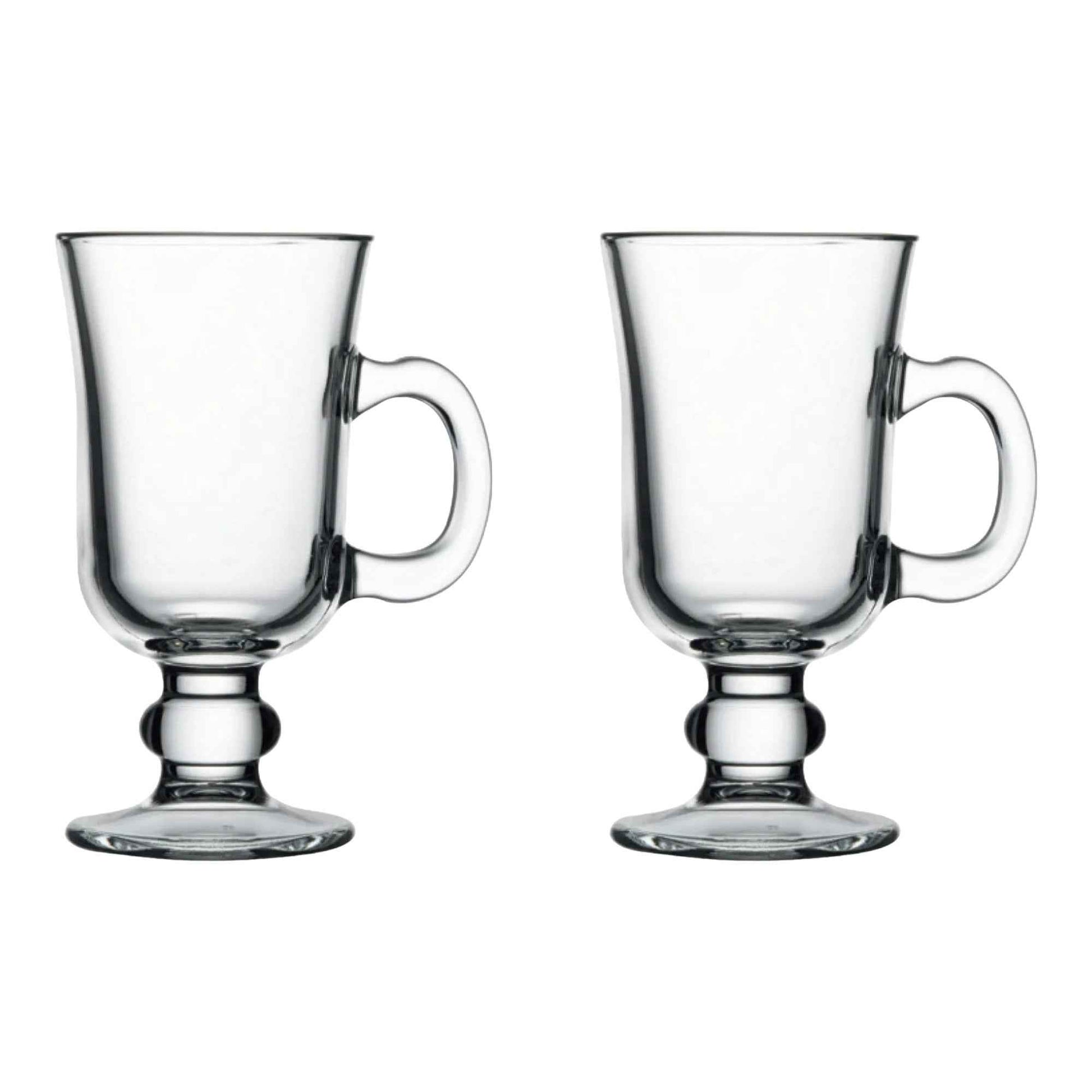 Irish Coffee Mugs Set of 2 – 8 Oz Heat Resistant Glass Coffee Cups with Handle (Elegant Latte & Cappuccino Glasses)