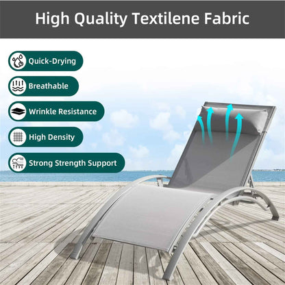 Pool Lounge Chairs Set of 3 – 2 Adjustable Aluminum Chaise Loungers with Side Table, Gray Outdoor Patio Furniture (Deliver to United States Only)