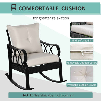 Khaki Outdoor Wicker Rocking Chair – Rattan Porch Rocker with Cushions & Aluminum Frame