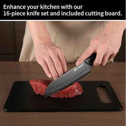 16-Piece Kitchen Knife Set with Block & Cutting Board – German Stainless Steel Knives with Sharpener & 6 Steak Knives (Deliver to United States Only)