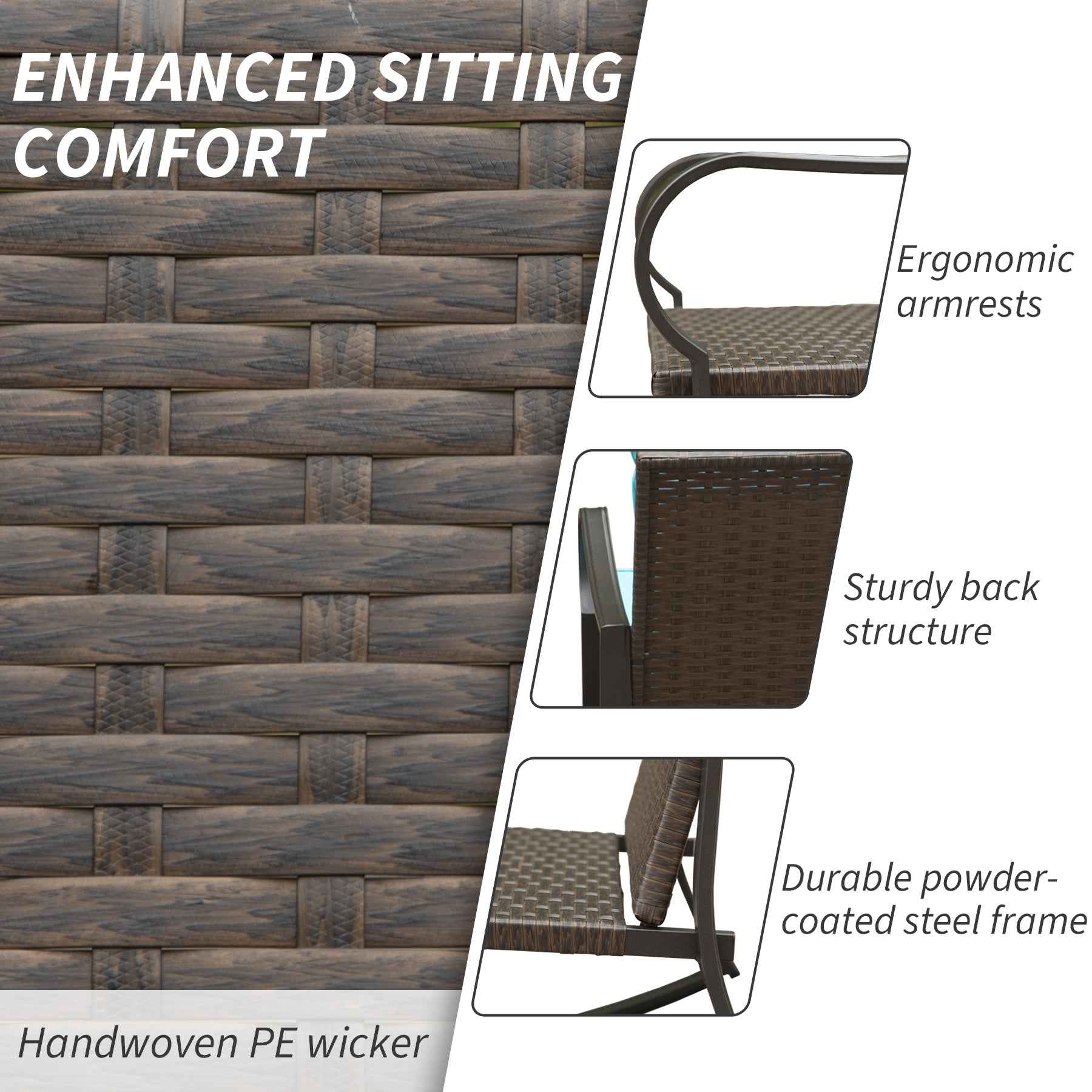 Metal 2-Person Outdoor Patio Rocking Chair Set with Cushions – Blue Steel Porch Seating