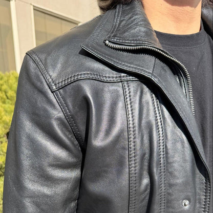 BOL Men's Double Collar Leather Bomber Jacket