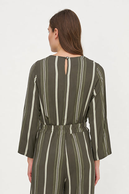 Women's Printed Woven Top with Long Sleeves & Chest Cutout Detail