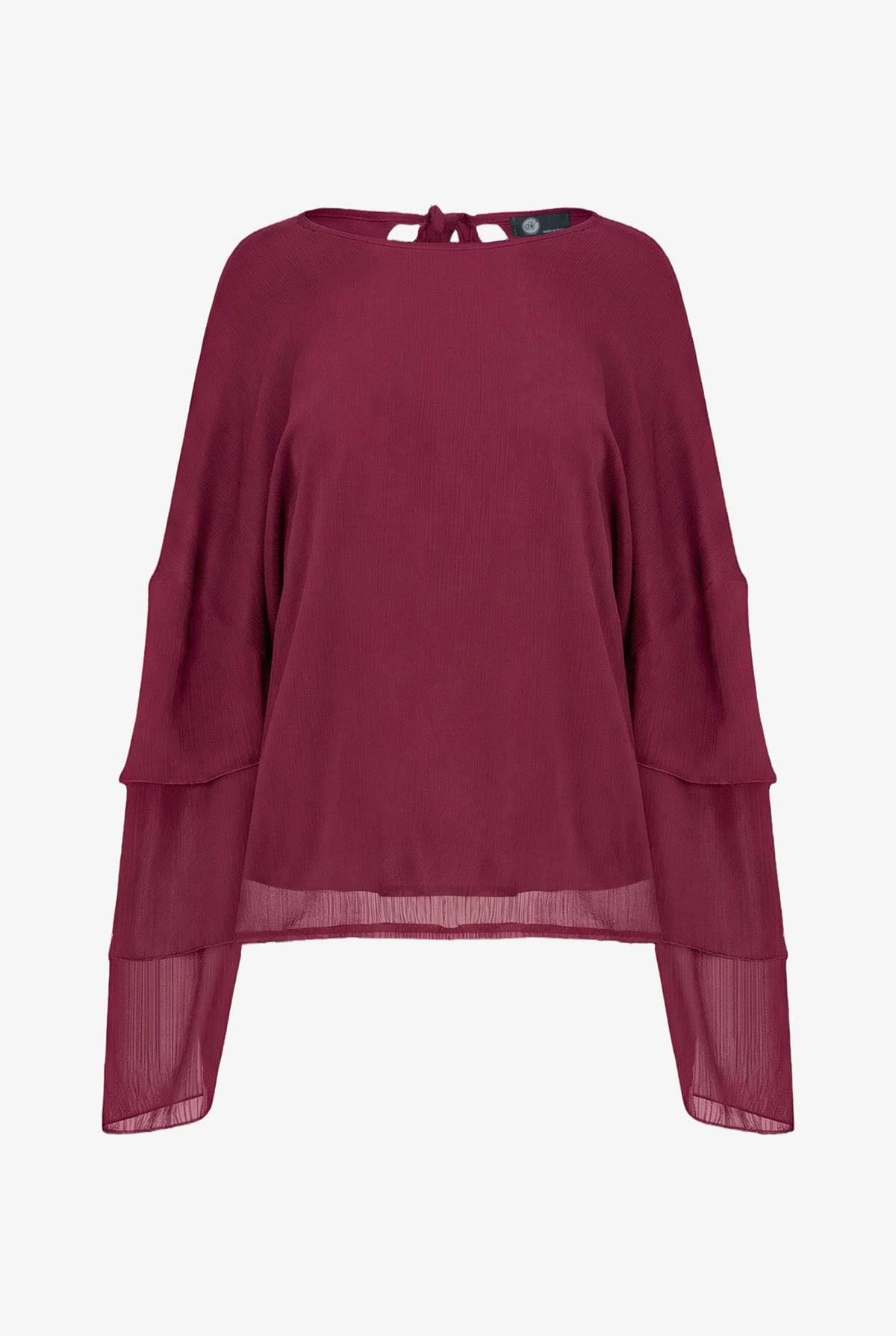 Women's Woven Crew-Neck Top with Long Layered Bell Sleeves