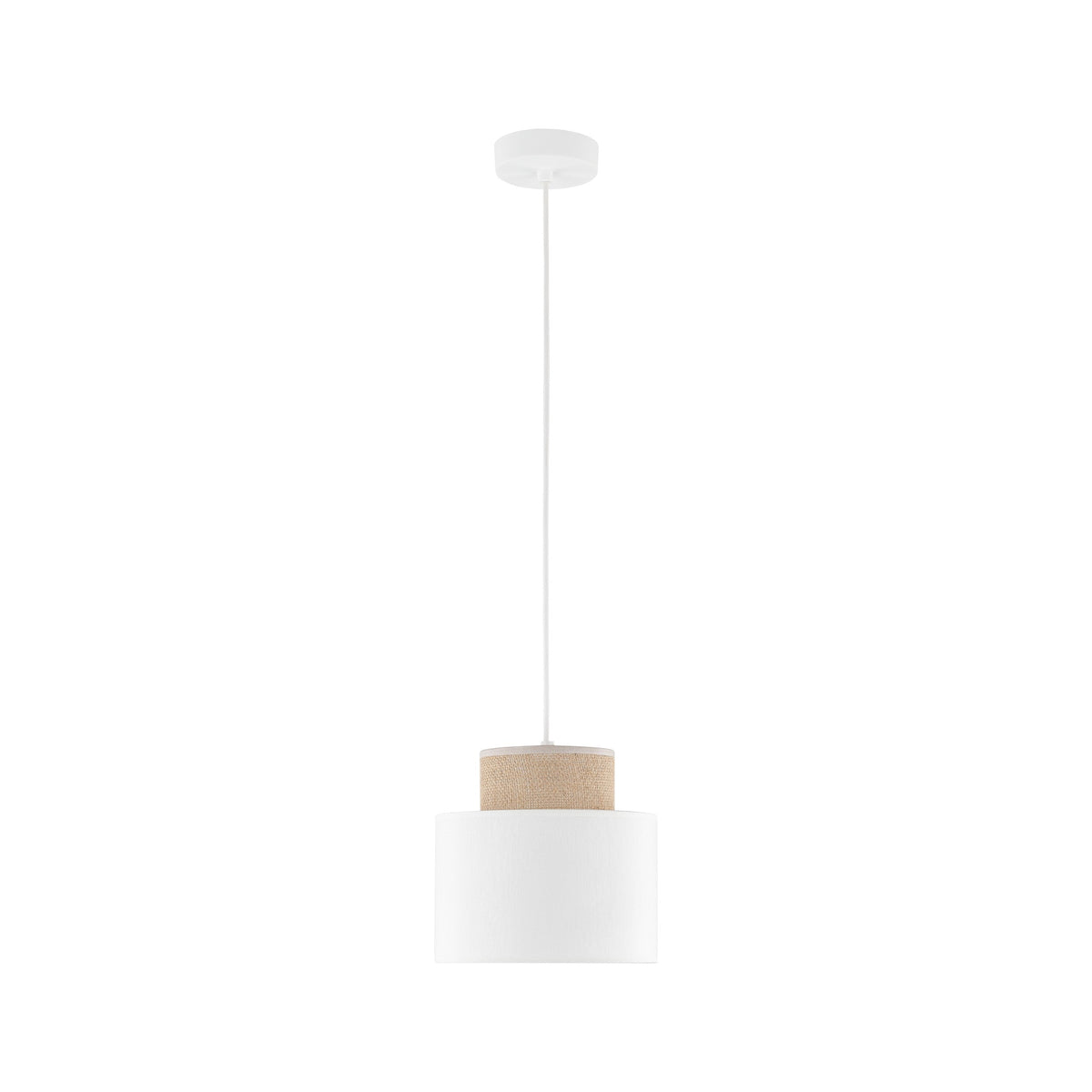 DUO White Linen & Jute Cylinder Pendant Light for Kitchen Island & Dining