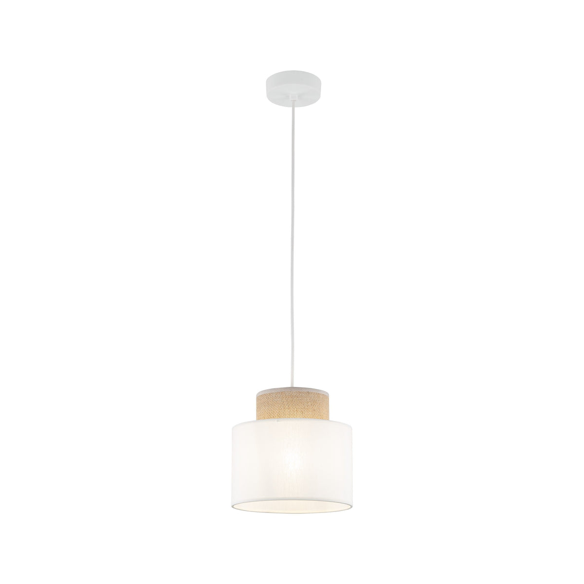 DUO White Linen & Jute Cylinder Pendant Light for Kitchen Island & Dining