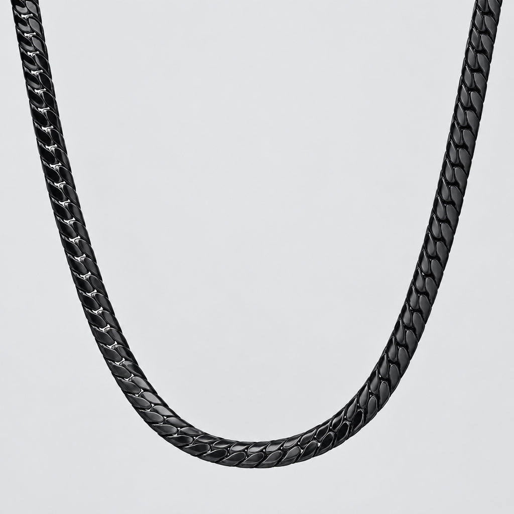 Men’s Black Stainless Steel Flat Curb Heavy Duty Biker Chain Necklace