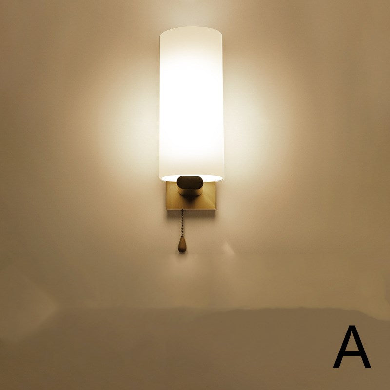 Modern Nordic Wall Lamp – Oak Wood & Glass E27 Sconce for Living Room, Hallway & Corridor