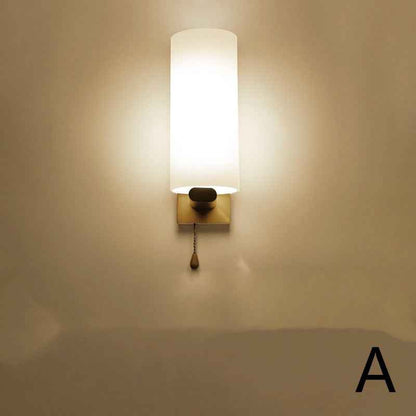 Modern Nordic Wall Lamp – Oak Wood & Glass E27 Sconce for Living Room, Hallway & Corridor