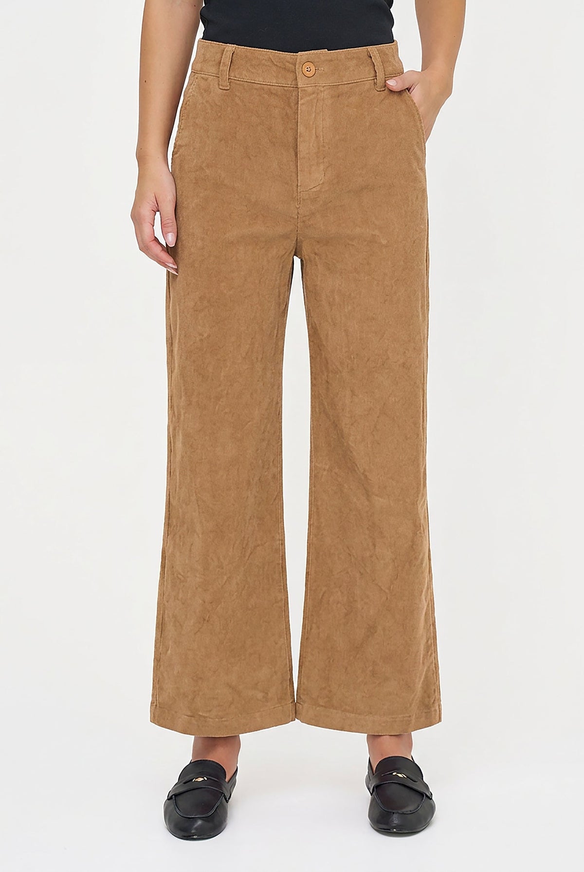 Women's Corduroy Zip-Up Bootcut Pants with Side Pockets
