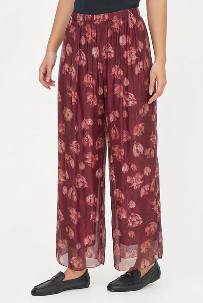 Women's Printed Woven Pull-On Wide-Leg Pants
