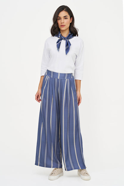 Women's Printed Woven Wide-Leg Pull-On Pants with Side Pockets
