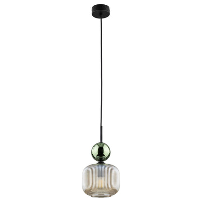 SOPHIA Green & Cognac Ribbed Glass Mini Pendant for Kitchen Island